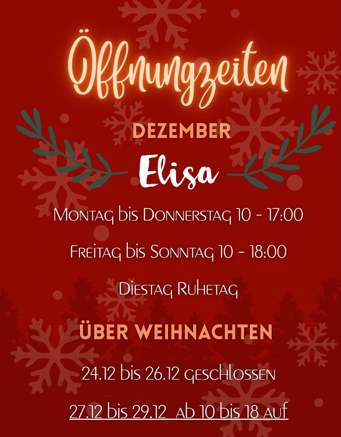 Öffnungszeiten Dezember 2025